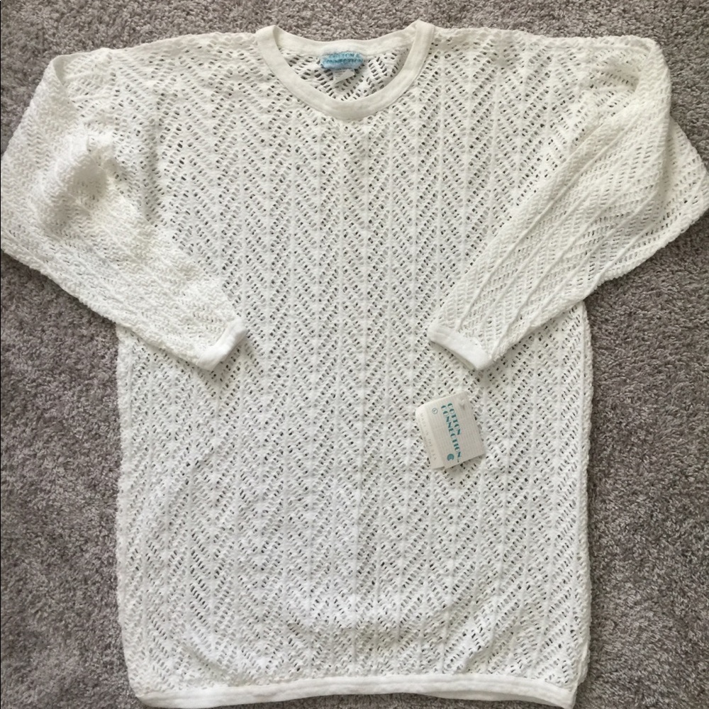 NWT white cotton open knit sweater size L